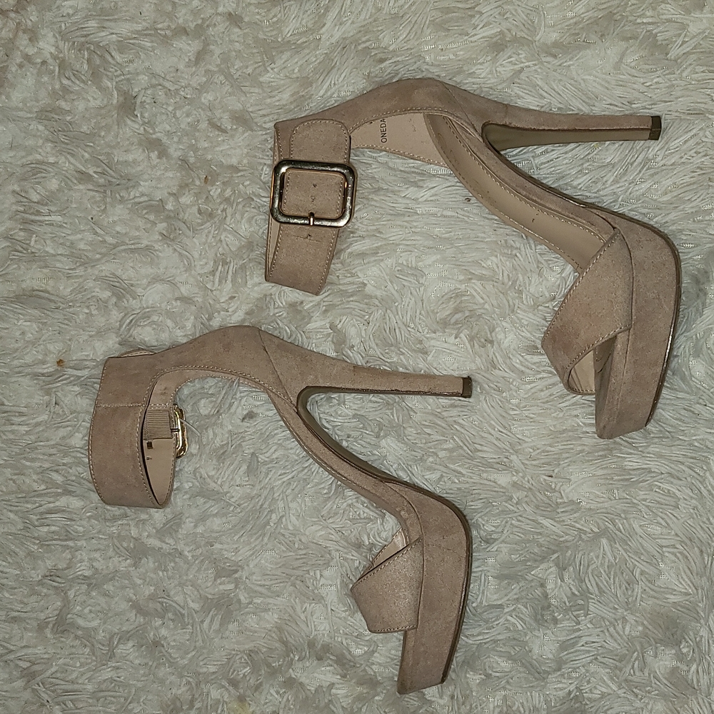Nude suede ankle strap stiletto heels size 7